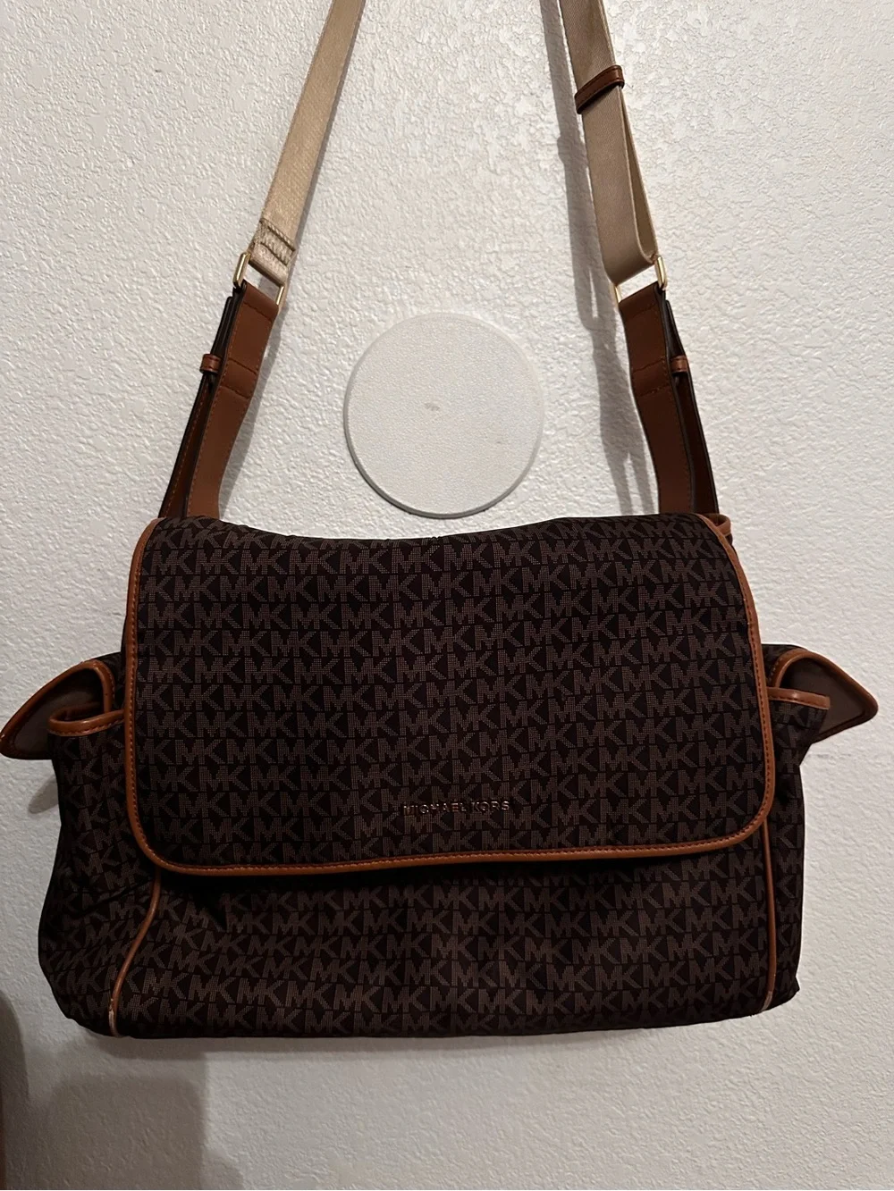 Michael Kors Dark Brown Signature Messenger with Tan Trim. Diaper Bag